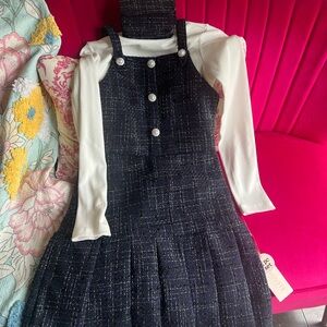 Girls Tweed Dress with White Top and Matching Handbag